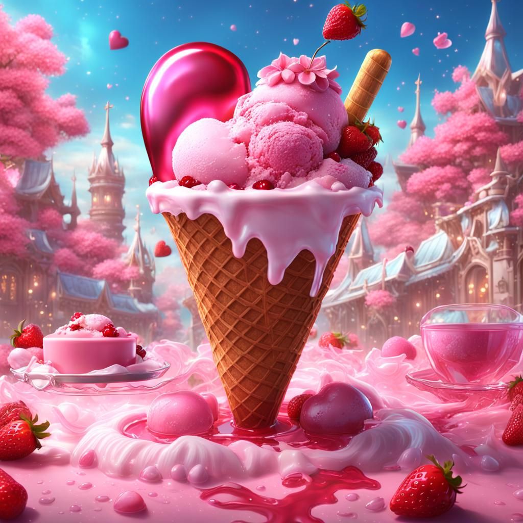 Heart-Shaped Ice Cream Dessert with Cherry and Apple