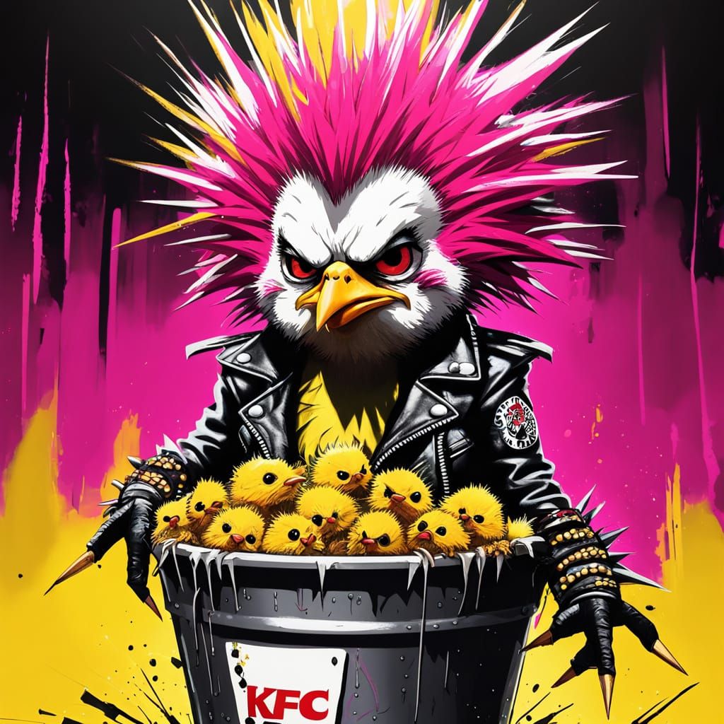 Punk Rock Chick in KFC Bucket: Pop Art