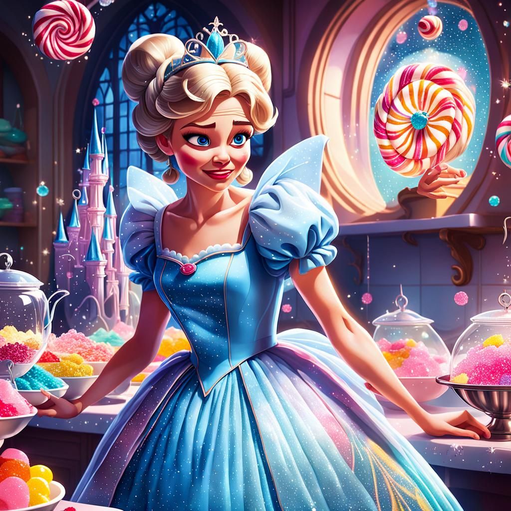 Cinderella Crying with Fairy Godmother in Candy Art