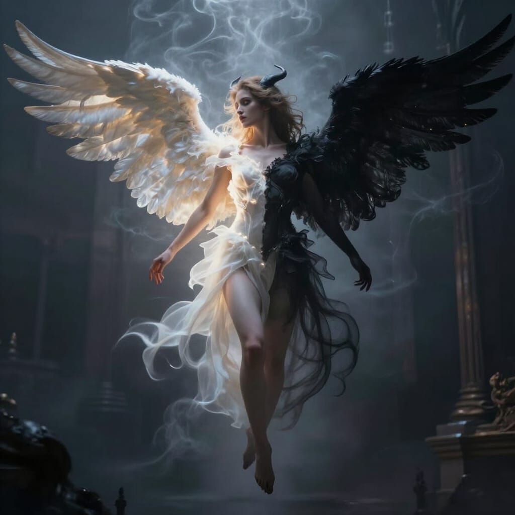 Angel Demon Hybrid in Mystical Urban Space