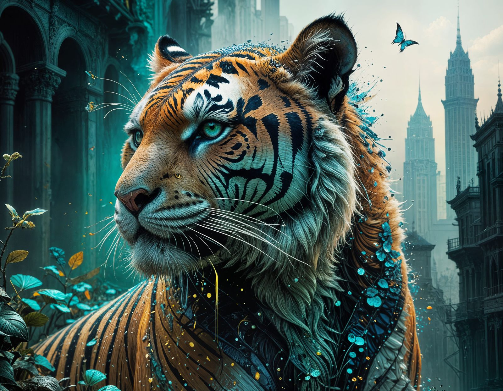 Vibrant Tiger Monster in Dye-Transfer Style