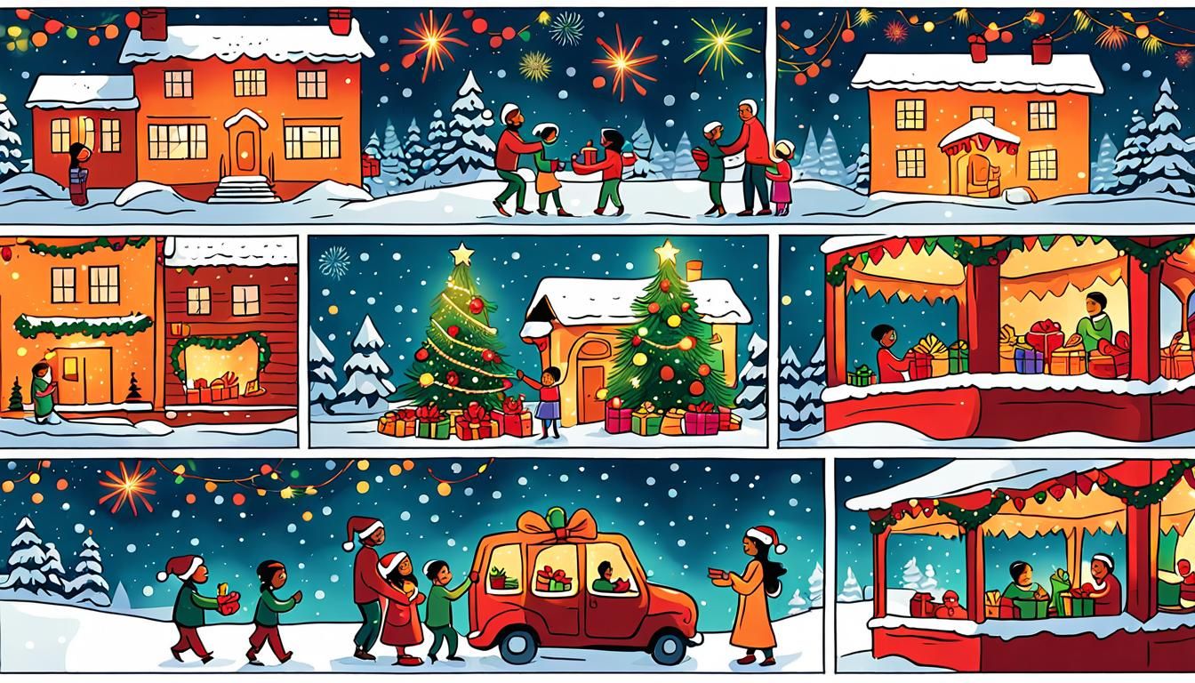 Holiday Comic Strip in Vibrant Digital Illustration Style