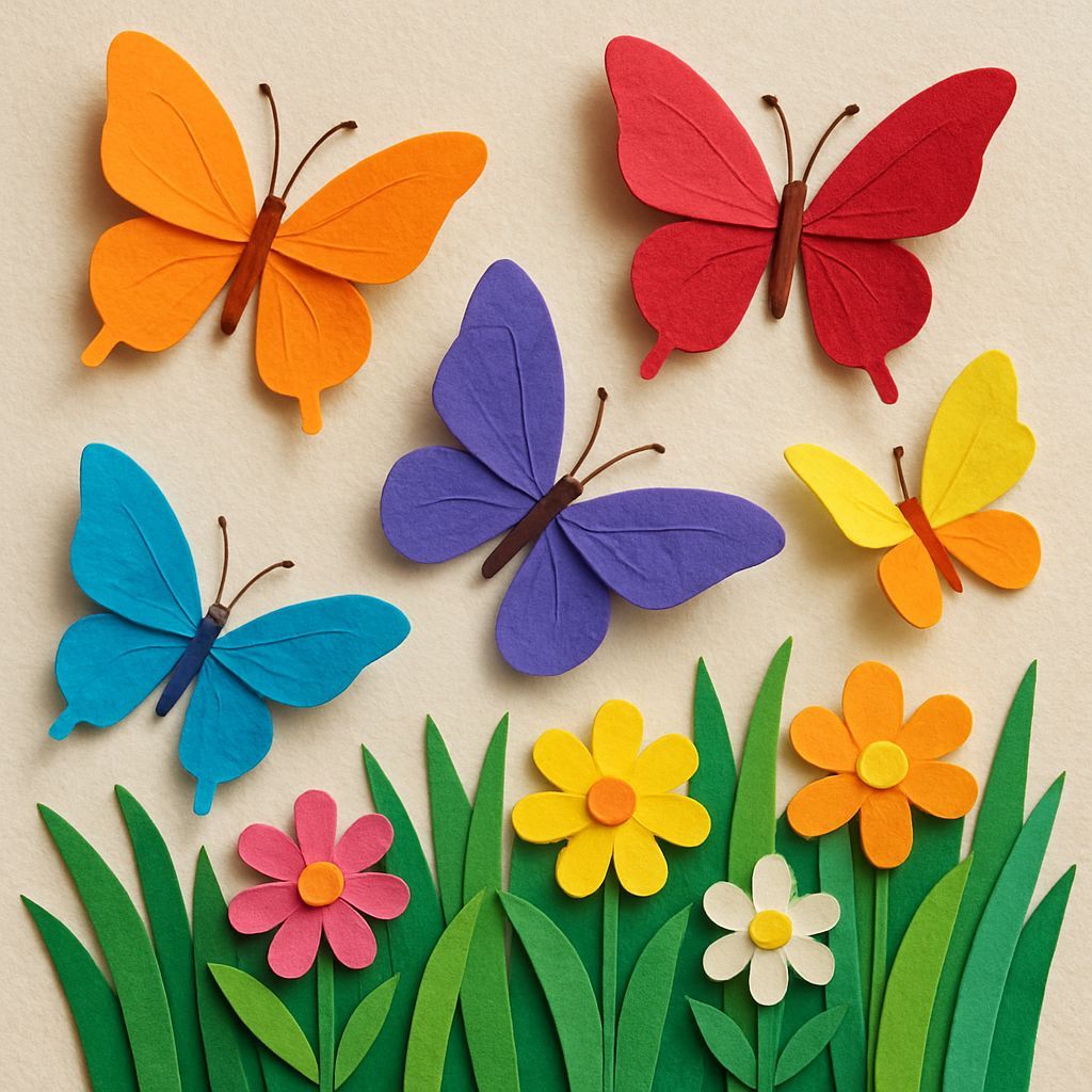 Vibrant Paper Collage of Butterflies and Flowers