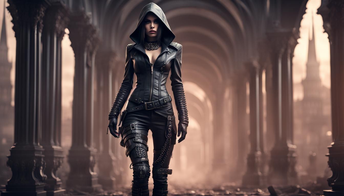 Emo Assassin in Leather: Digital Matte Painting
