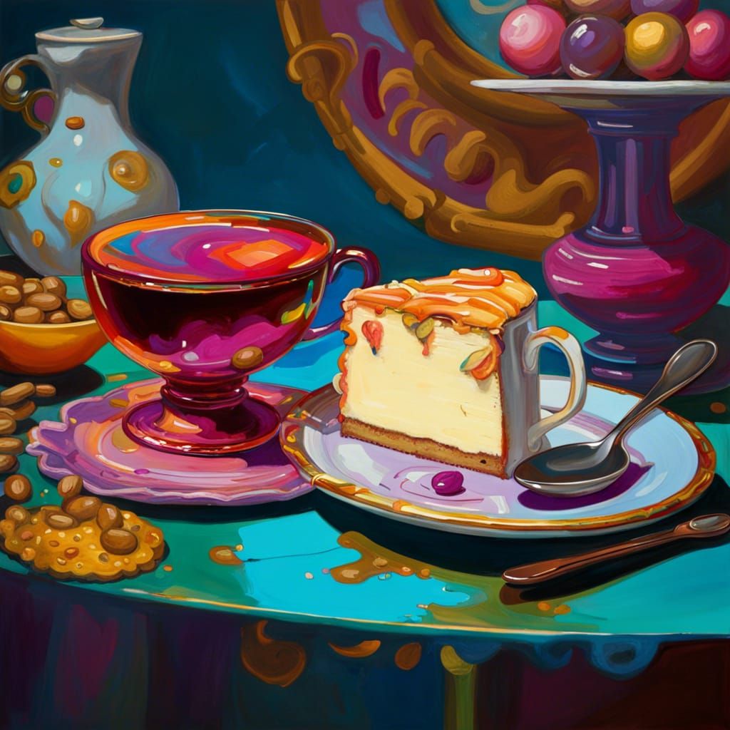Baroque Coffee Still Life in Colorful Surrealism