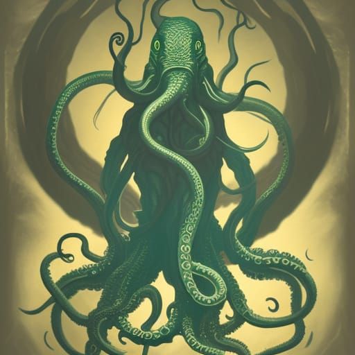 Cthulhu Portrait in Japanese Woodblock Print Style