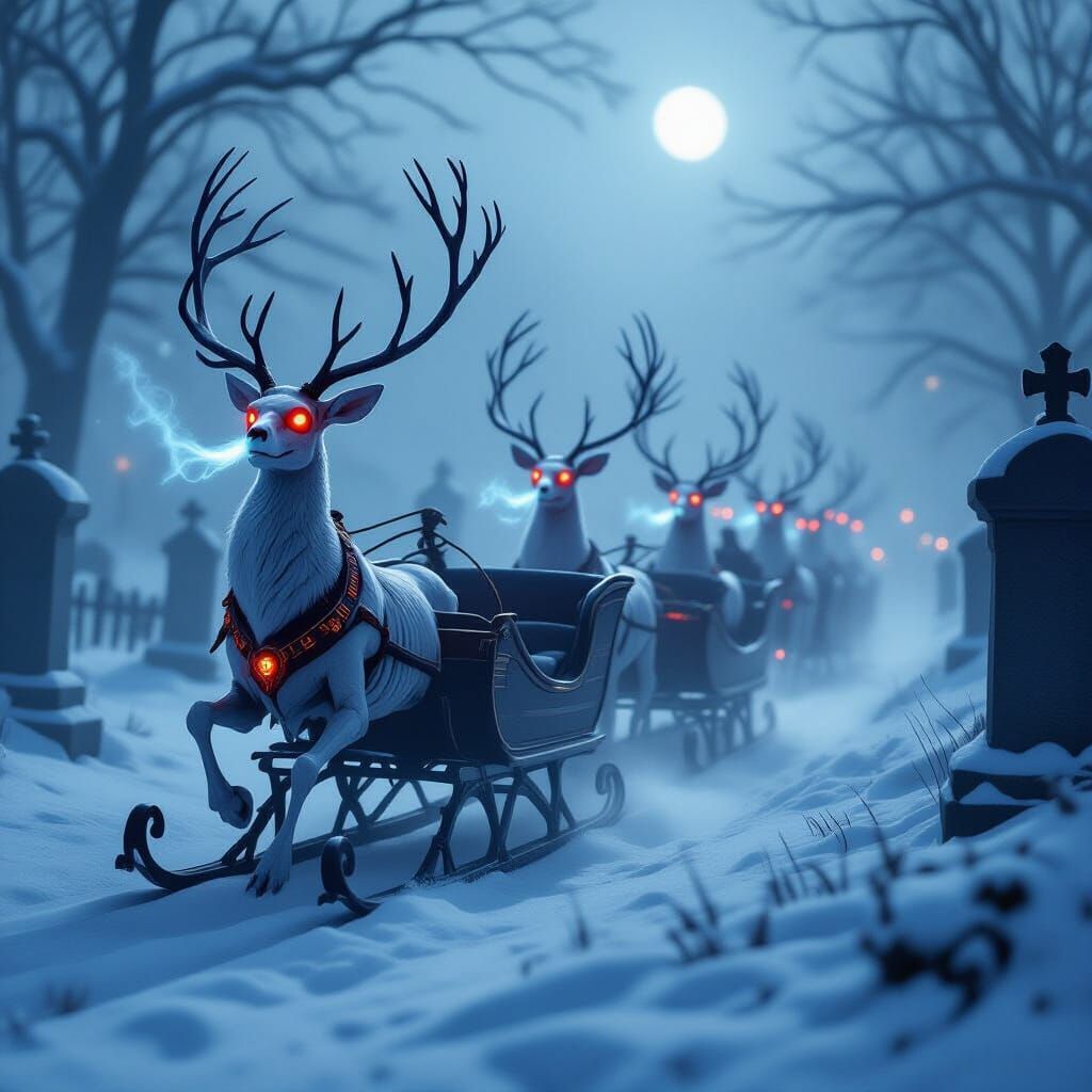 Ghostly Sleigh Ride Through Foggy Cemetery