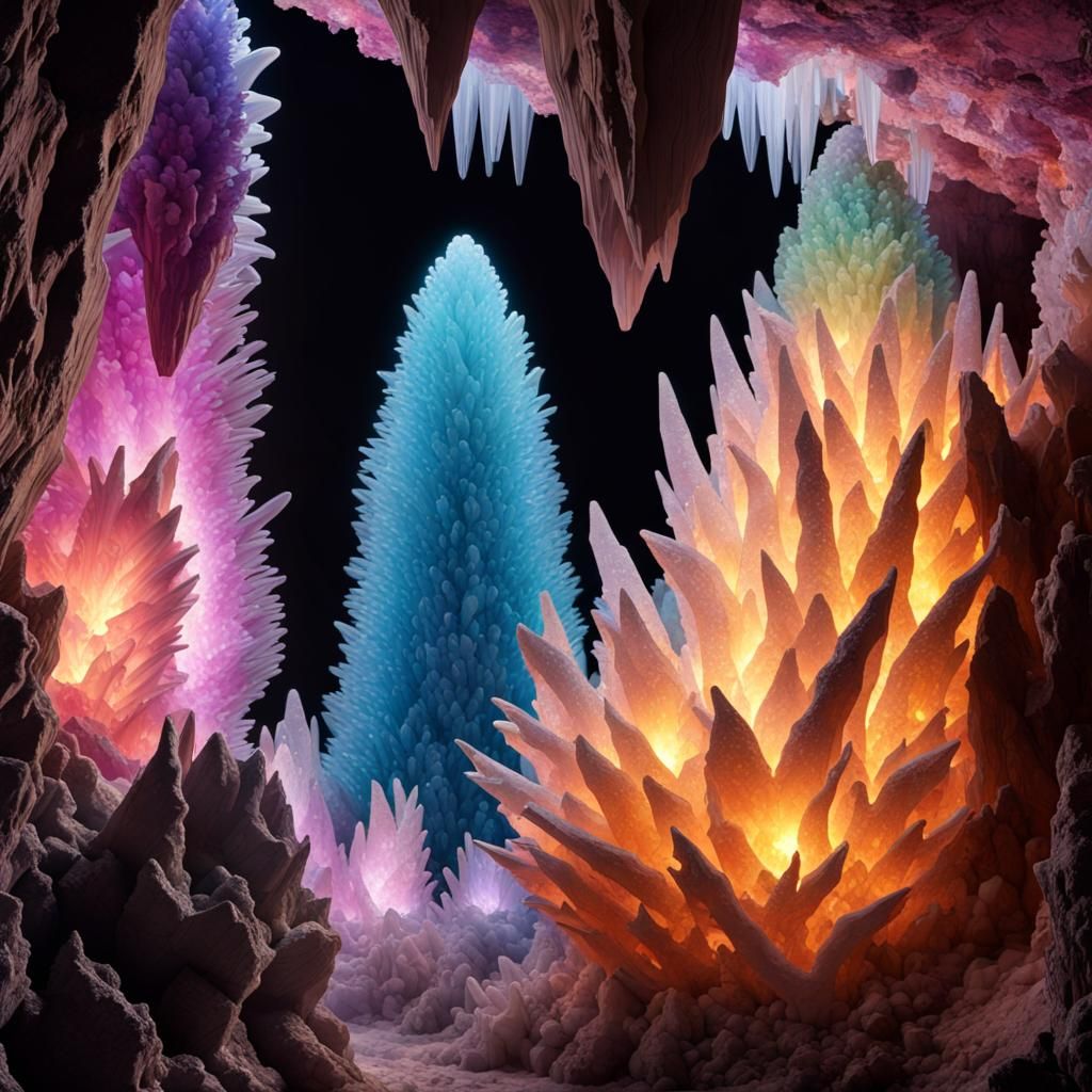 Spectacular Crystal Cave with Spelunker, 16K Resolution