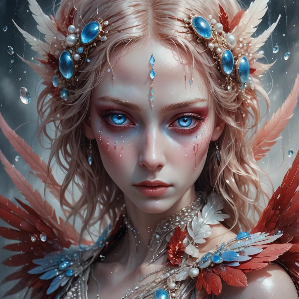 Alien Girl Portrait with Red Wings in Digital Art