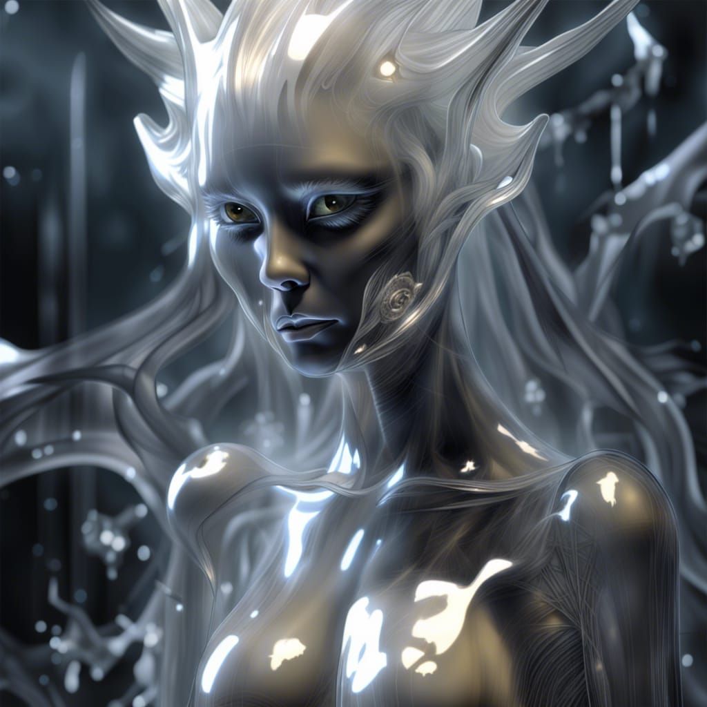 Crystalline Cat-Girl Emerges in Smoke