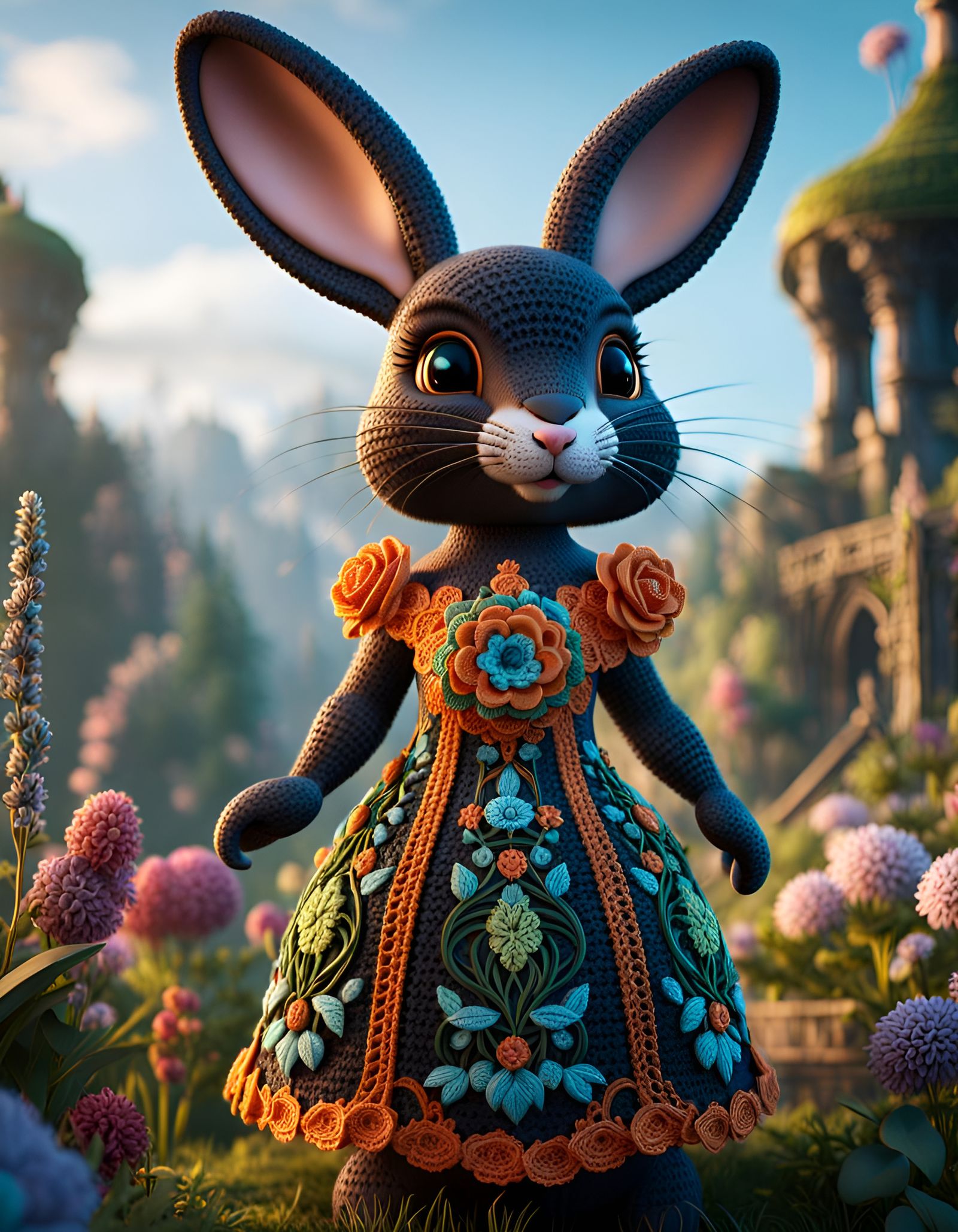Bunny in Crochet Dress: Fantasy Concept Art