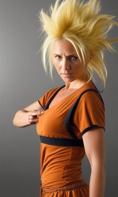 Realistic Super Saiyan Female in Intense Combat