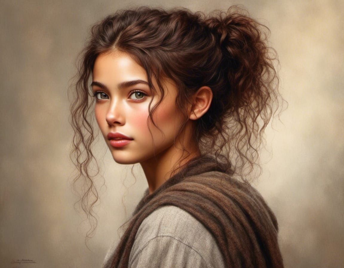 Detailed Portrait of a Young Woman in Realism Style