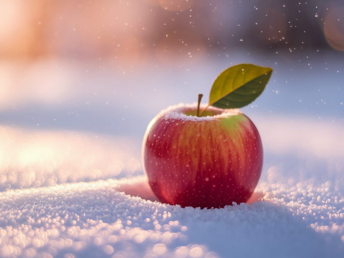 Enchanted Winter Apple Scene in Vibrant Color