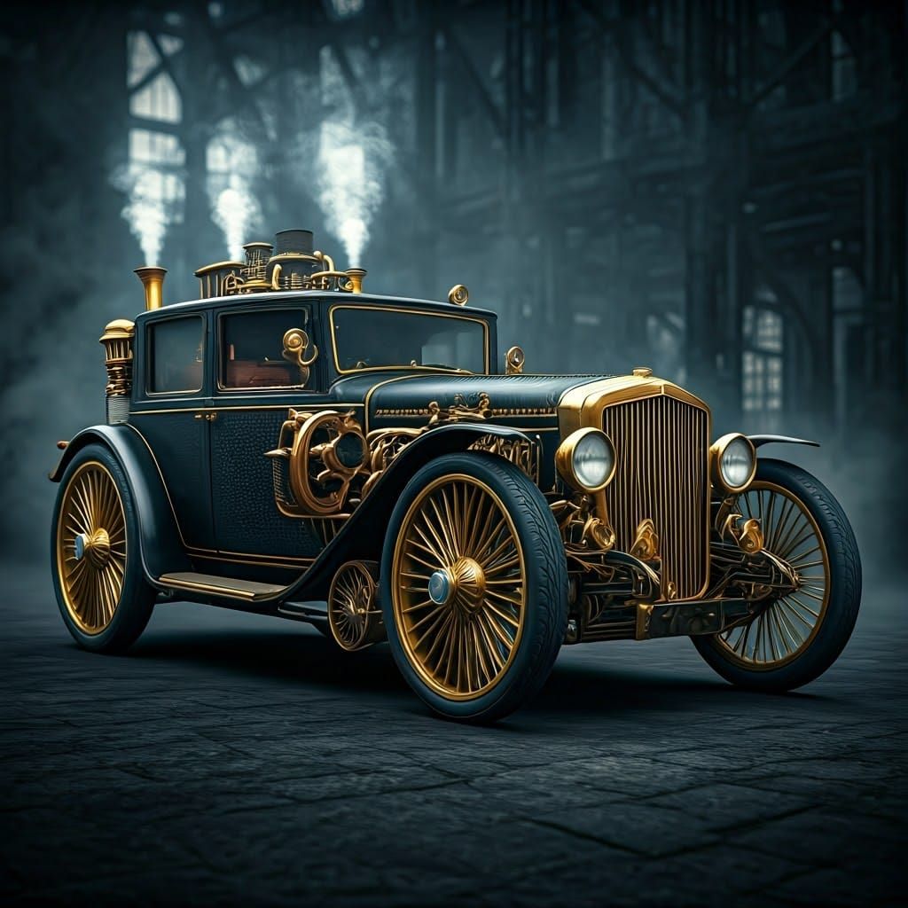 Steampunk black & gold car