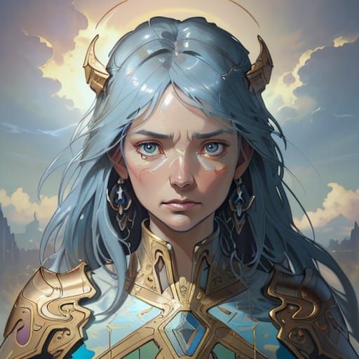 Female Angel Portrait in Volumetric Clouds - Concept Art