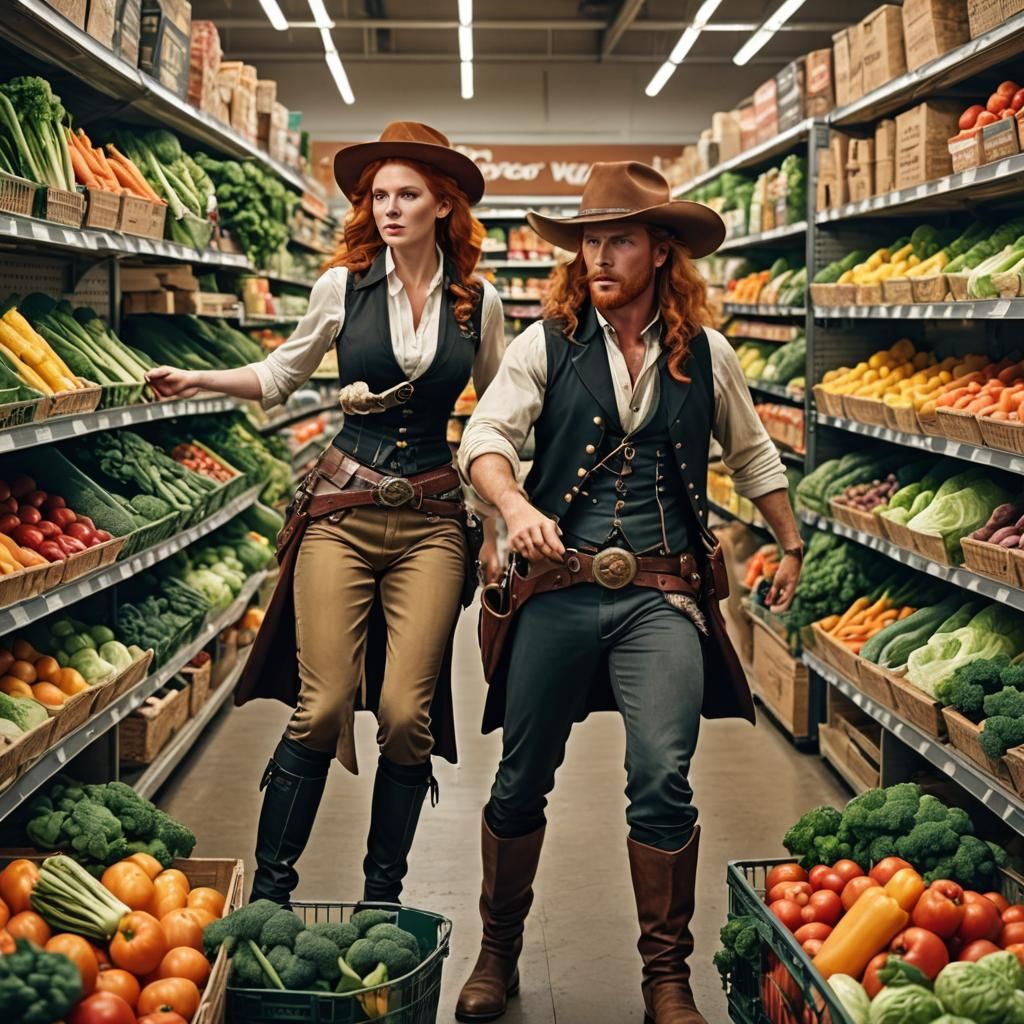 Gunfighter and Outlaw Vegetable Fight: Hyperrealistic Superm...