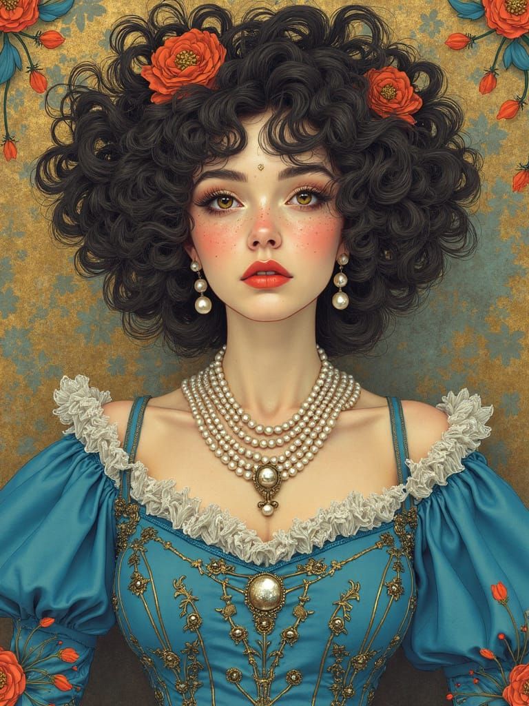 Woman with Pearls: Art Nouveau-Inspired Portrait