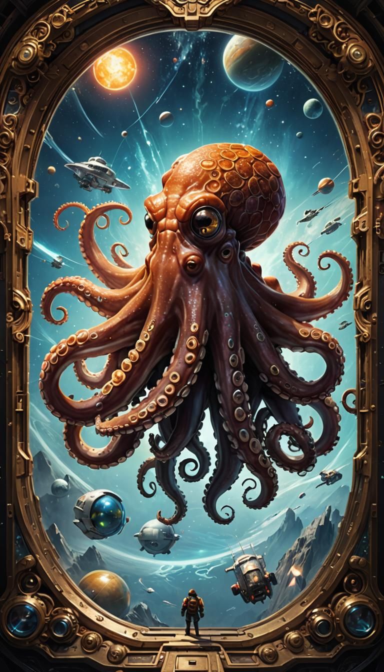 Octopus Pilot in Spacecraft: Detailed Digital Art
