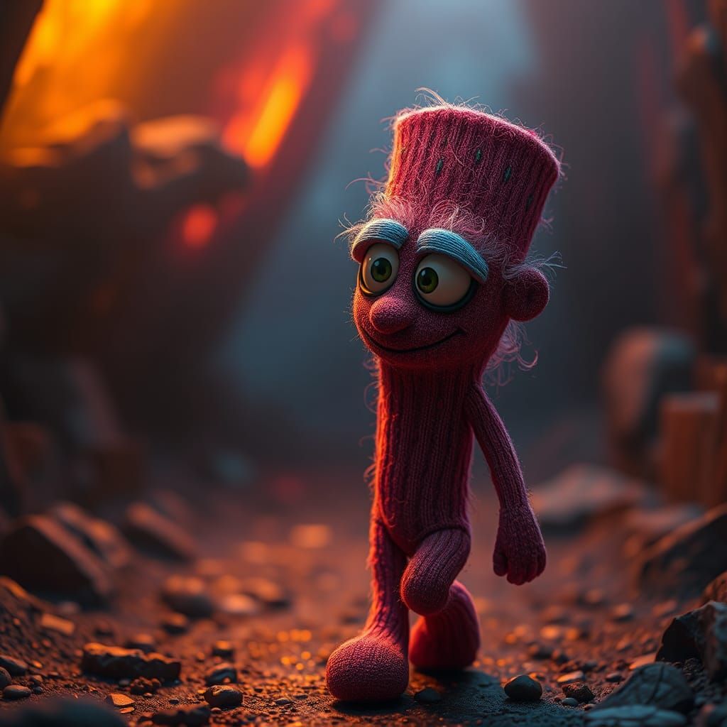 Animated Sock Puppet in Mystical Realm