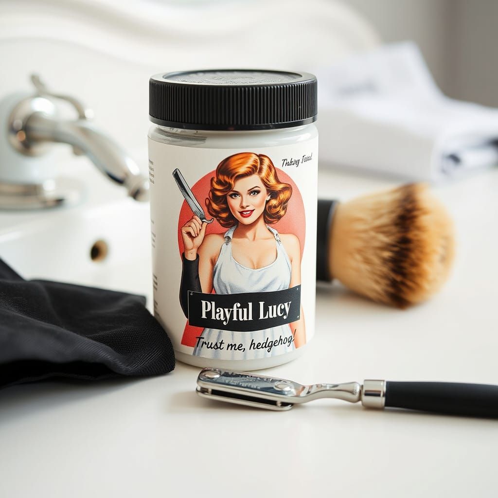 Vintage Pin-Up Shaving Foam Art on a 1920s-Style Label