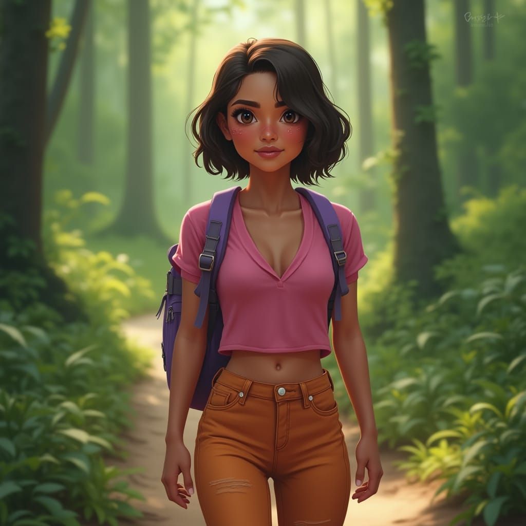 Confident Latina Explorer in Cinematic Digital Painting