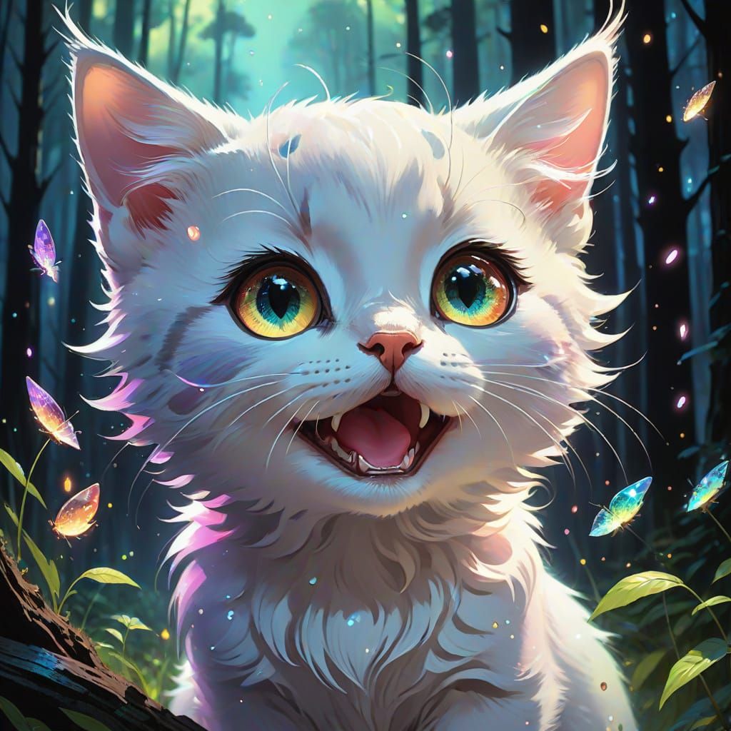 Chibi Kitten Stares Up at the Galaxy in Love