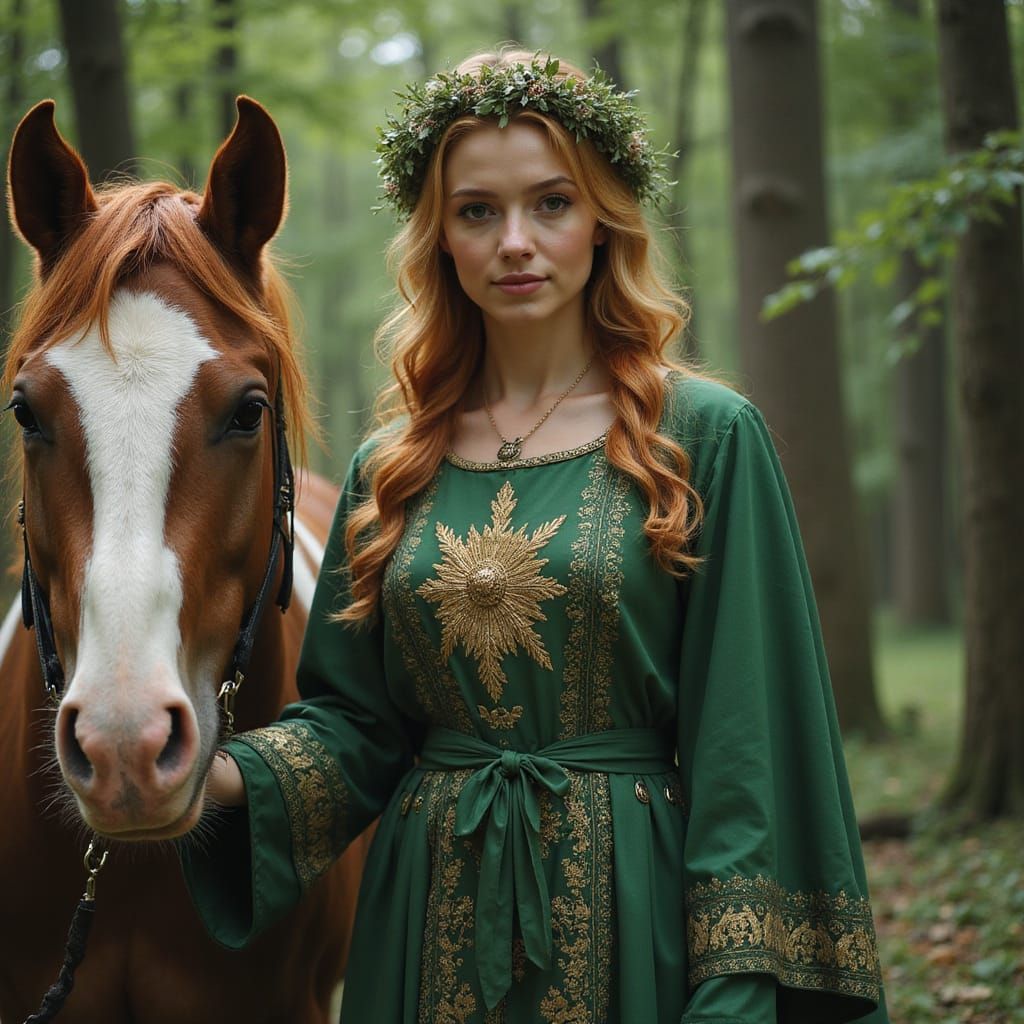 Sinthgunt: Germanic Healing Goddess in Emerald and Gold