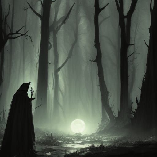 High Gothic Witch in Noir Horror Forest