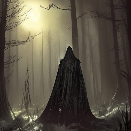 Gothic Witch in Noir Forest: Dark Fantasy Art