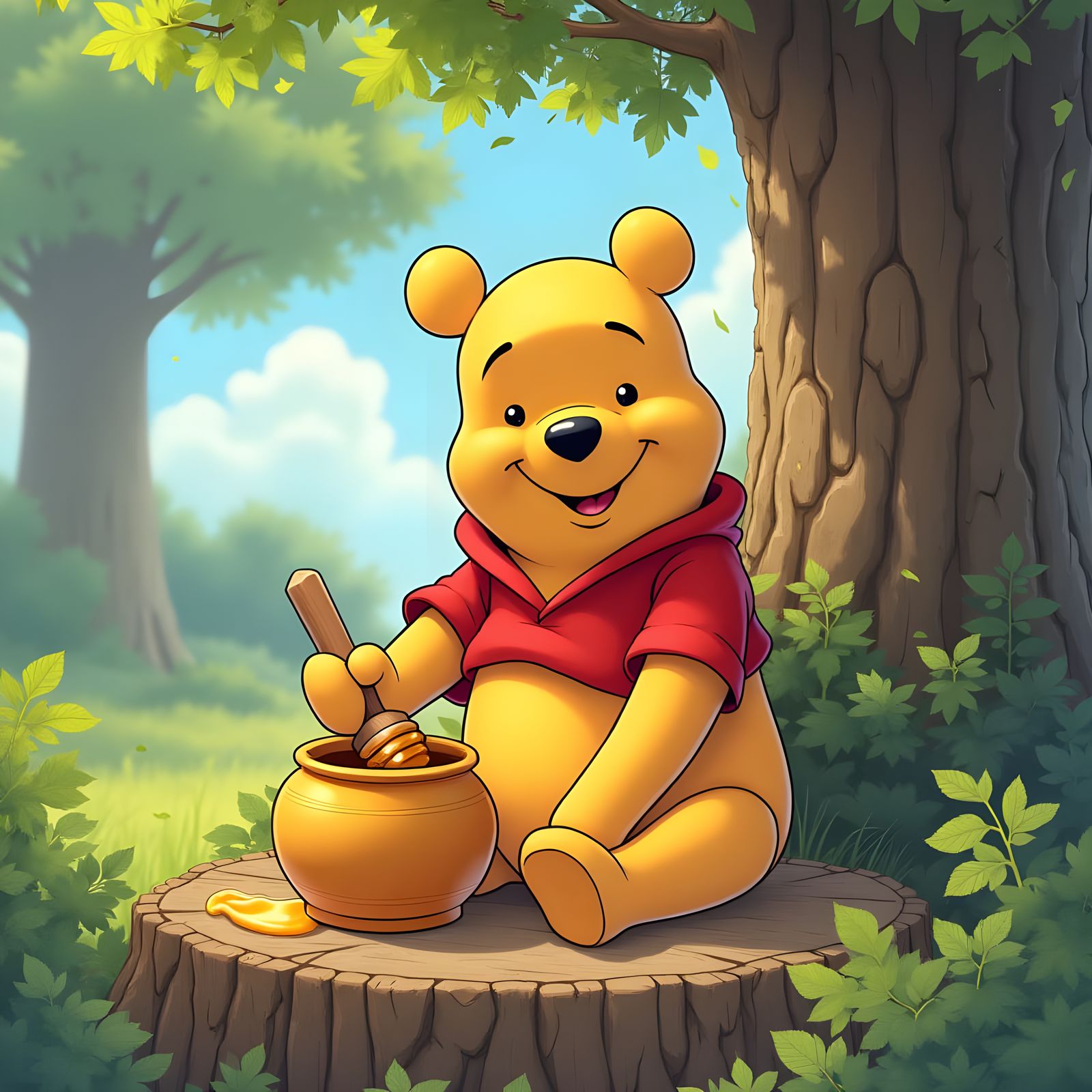 Winnie the Pooh Eating Honey: Anime Style