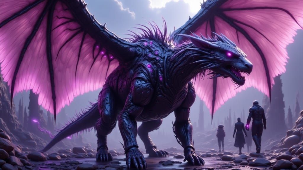 Cybernetic Dragon on Alien Ship in Industrial Futurism