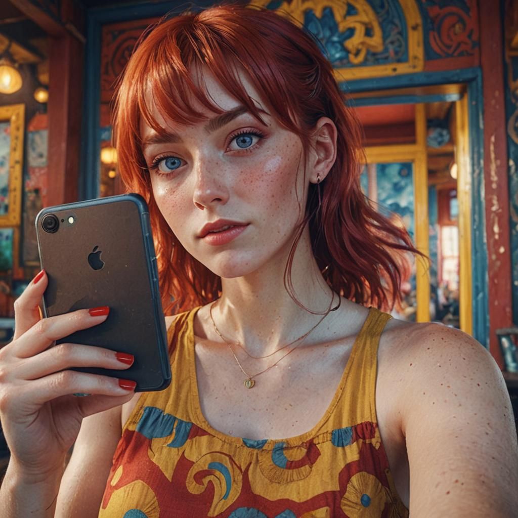 Woman with Red Hair Taking a Selfie