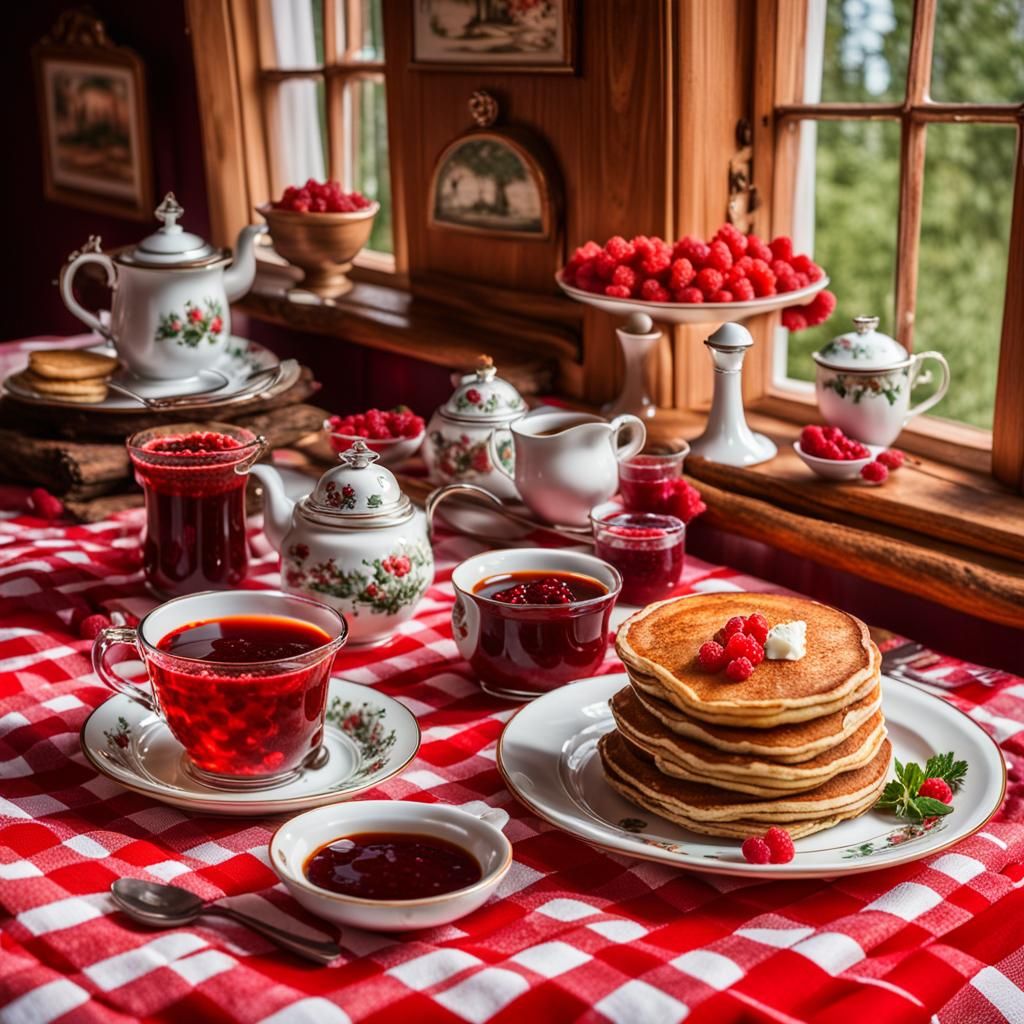 Pancakes with Caviar, Cat, Samovar Still Life