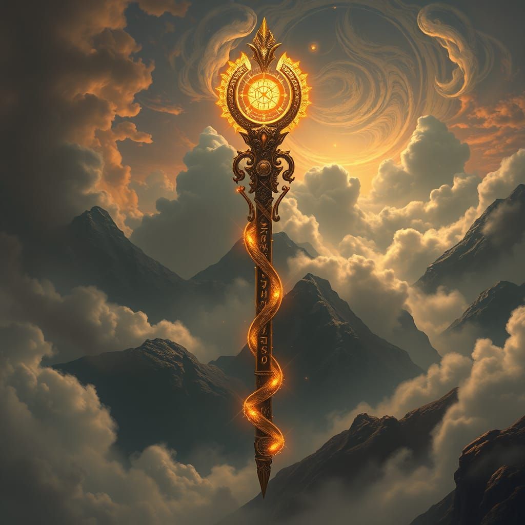Ethereal Staff with Runes, Matte Painting Style