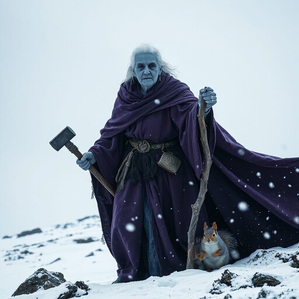 Cailleach Bheur in Winter Storm Over Scotland