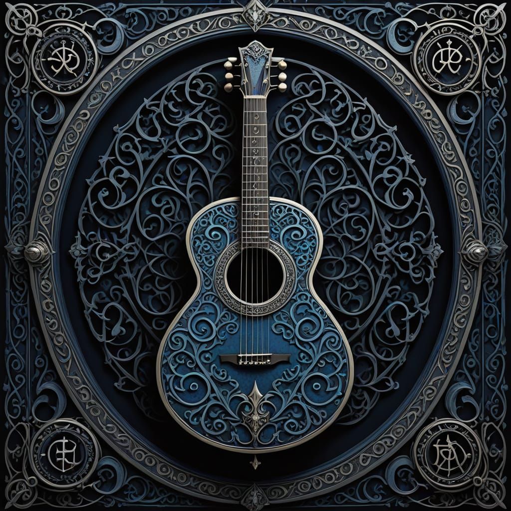 Gothic Guitar with Mystical Runes in Digital Art