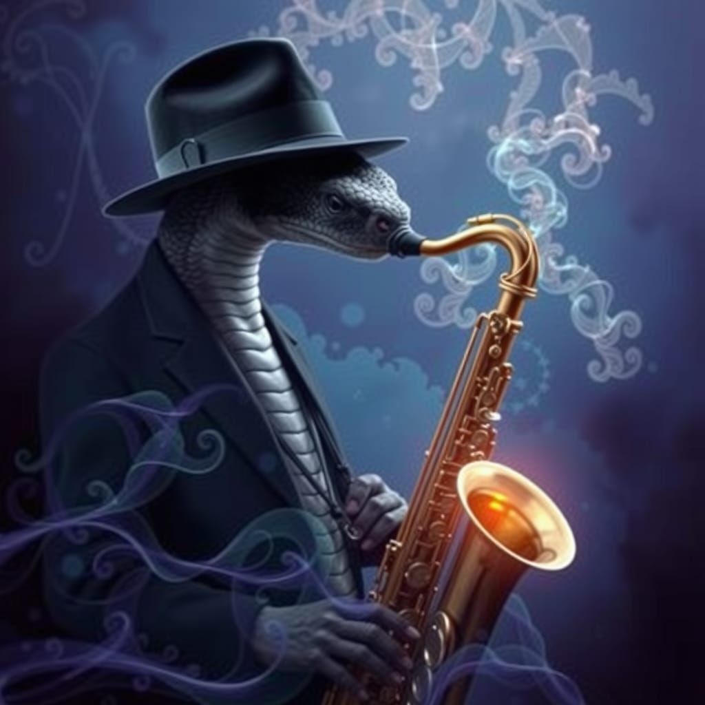 Cobra's Jazz Serenade: Double Exposure with Saxophone