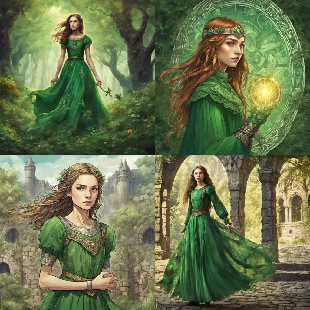 Medieval Fantasy Teenage Seer in Green Dress