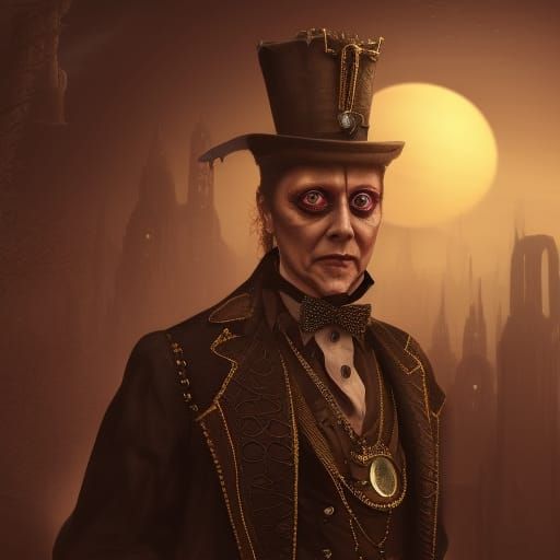 Steampunk Gothic Christopher Walken: Detailed Matte Painting