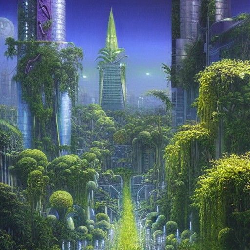 Lush Futuristic City Painting by James Gurney