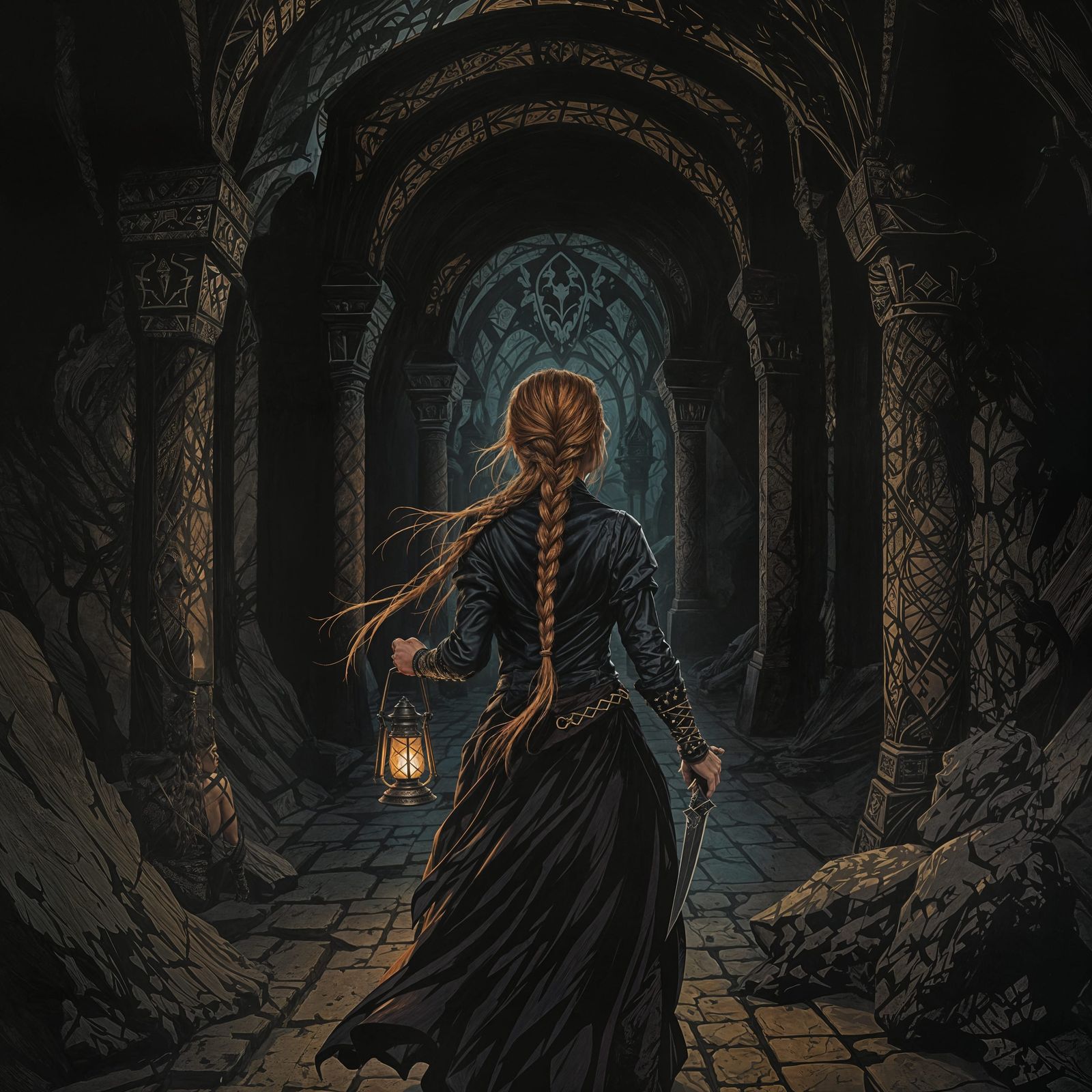 Mysterious Dark Fantasy Maiden Emerald Hair