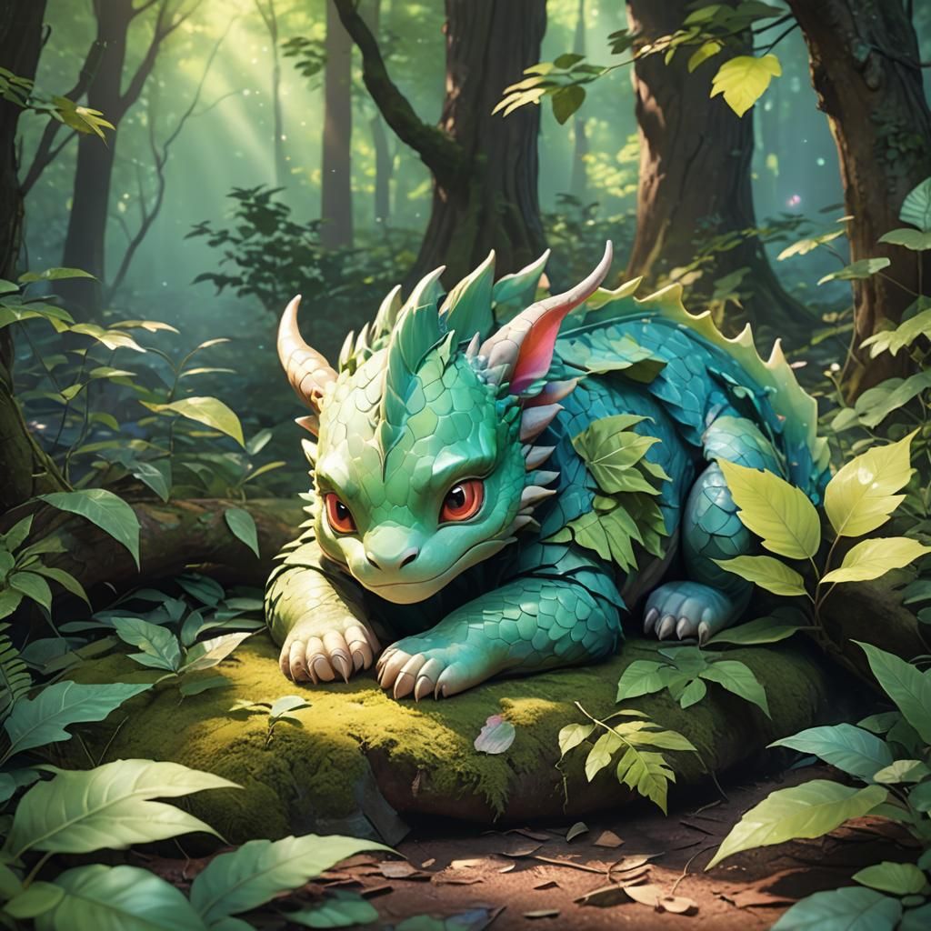 Dragon Cub Sleeping: Vibrant 3D Anime Art