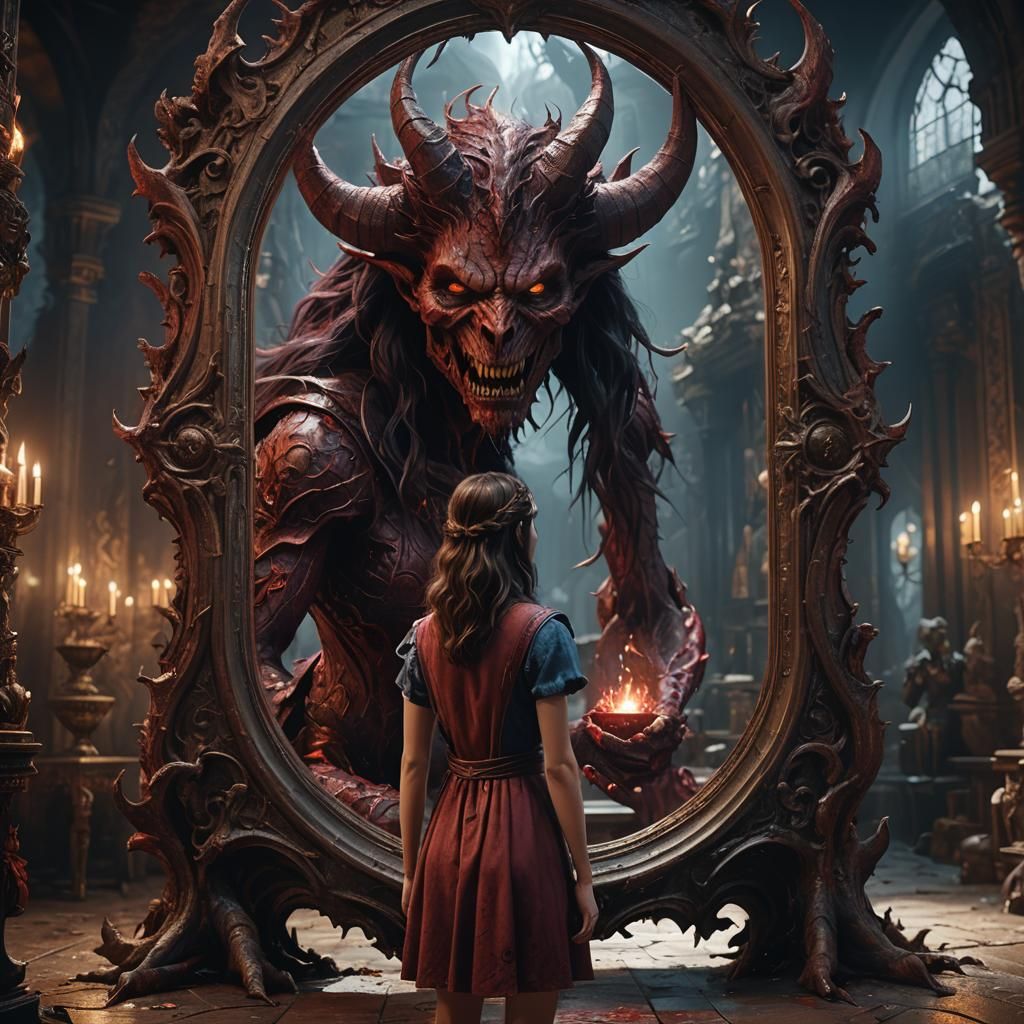 Girl and Demon Mirror: Detailed Matte Painting