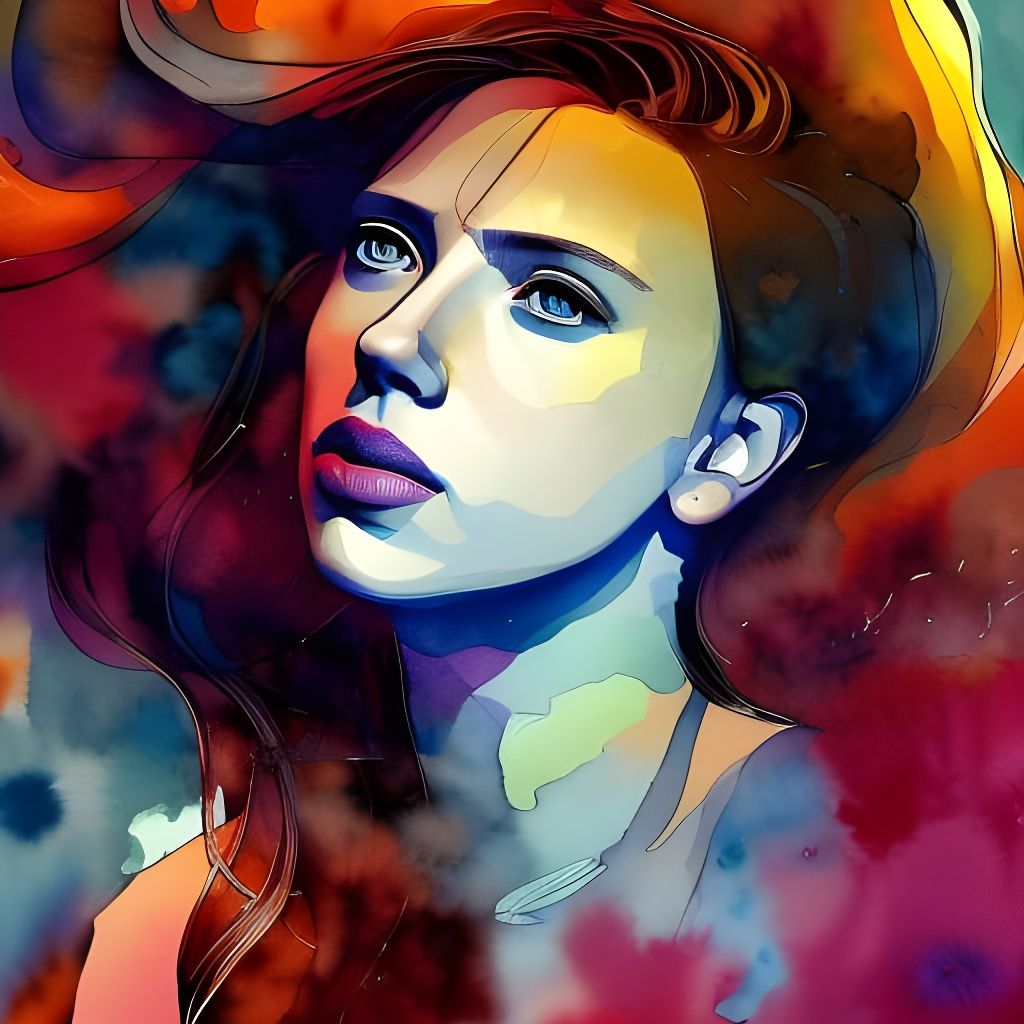 Watercolor Portrait of Scarlett Johansson with Smoke