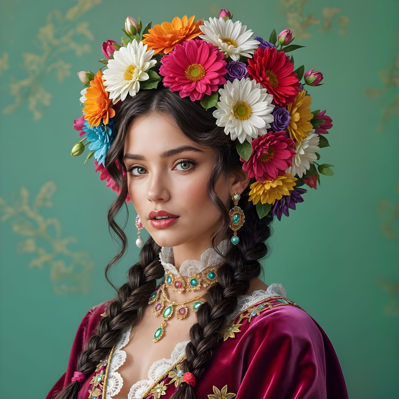 Braided Floral Hairstyle in 3D Splash Art