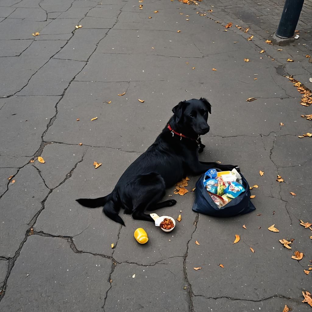 Touching Moment: Dog Finds Food and Friendship
