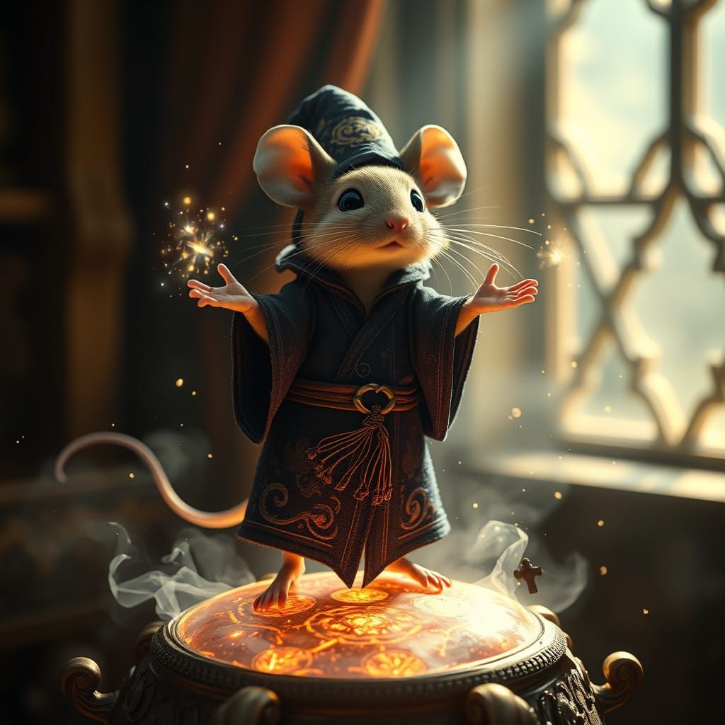 Enchanted Mouse Wizard Illuminated by Ethereal Light