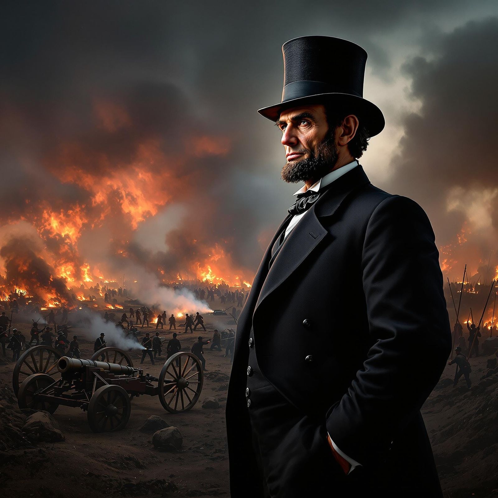 Resolute Abraham Lincoln in a Dramatic Civil War Scene