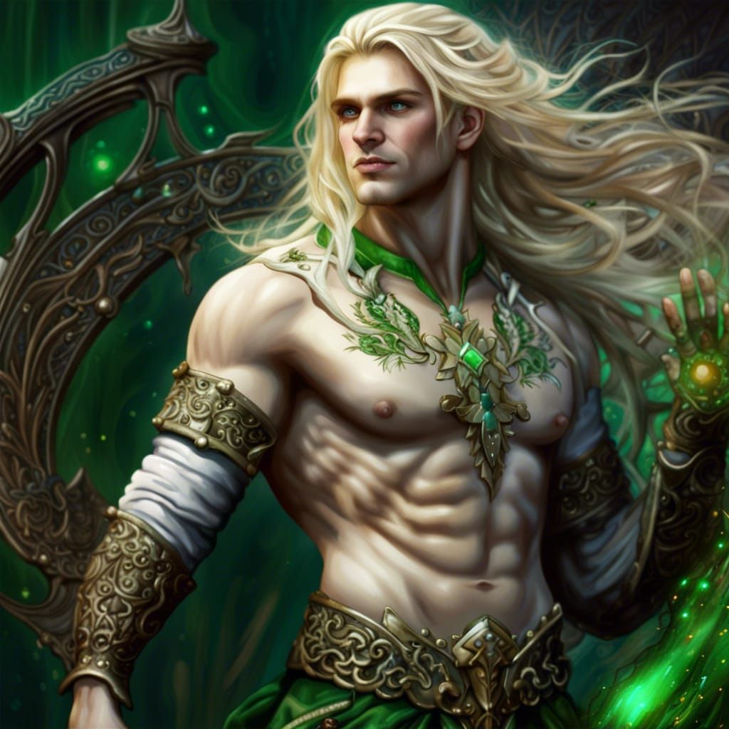Detailed Painting of Blond Bard with Green Eyes